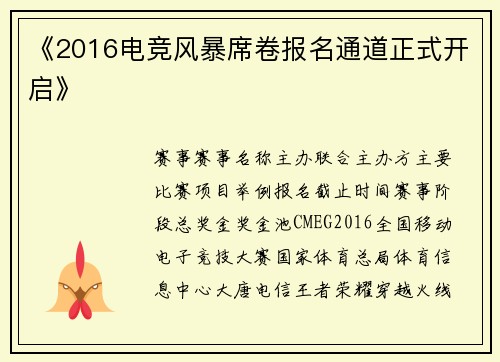 《2016电竞风暴席卷报名通道正式开启》